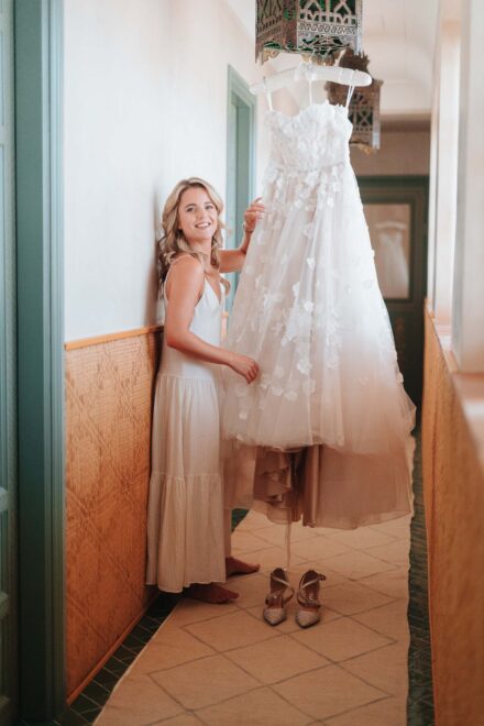Bride smiling during getting ready moment in natural light at Hacienda Villa Luisa Seville