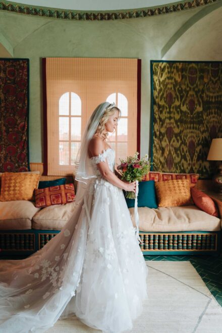 Bride smiling during getting ready moment in natural light at Hacienda Villa Luisa Seville