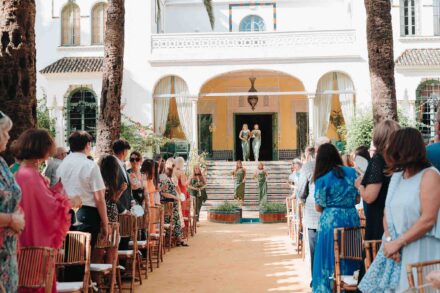 Bridesmaids entrance at outdoor wedding ceremony